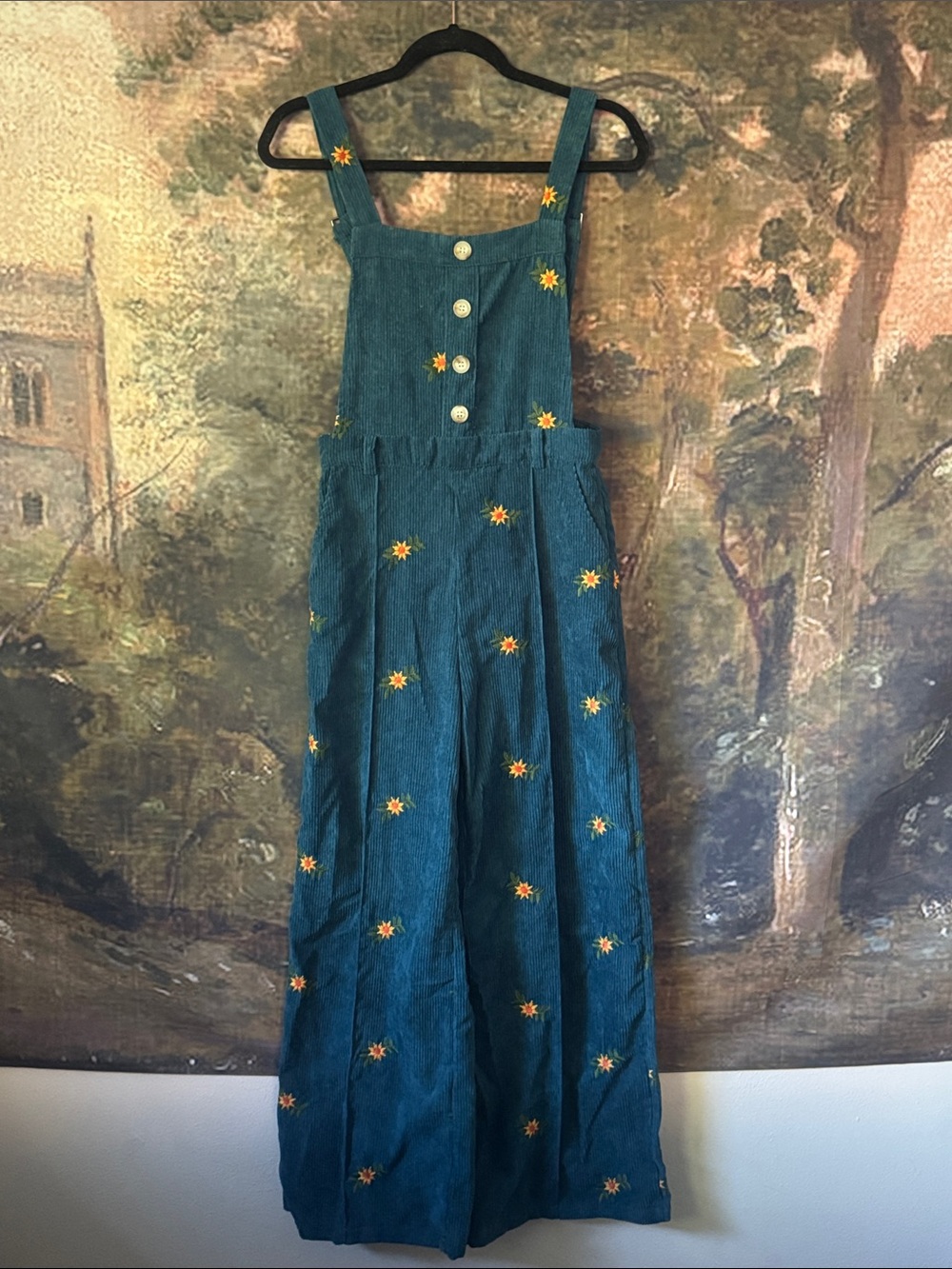 Wide-leg Teal Corduroy Overalls